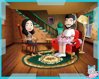 We draw you in your favorite animated TV show style, Portrait in cartoon style, personalized art, custom portrait