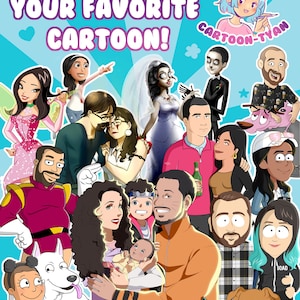 We draw you in your favorite cartoon style, Portrait in cartoon style, personalized art, custom portrait