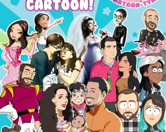 We draw you in your favorite cartoon style, Portrait in cartoon style, personalized art, custom portrait