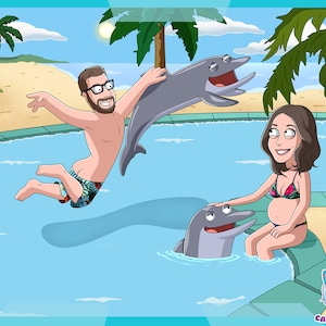 Portrait for couple in cartoon style, couple gift, family gift, anniversary gift