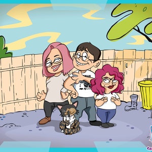portrait in cartoon style, cartoon family portrait, anniversary gift, cartoon style portrait