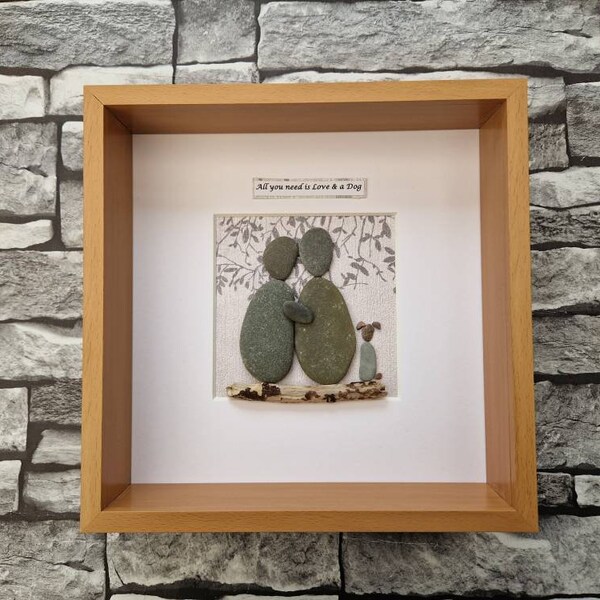 2 People & 1 Dog Pebble Art Picture Frame