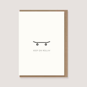 Karte - "Skateboard - Keep on rollin"- Skating, Skater, Skateboarder, Board, Grußkarte, minimalistische Karte, schwarz-weiß, Recyclingpapier