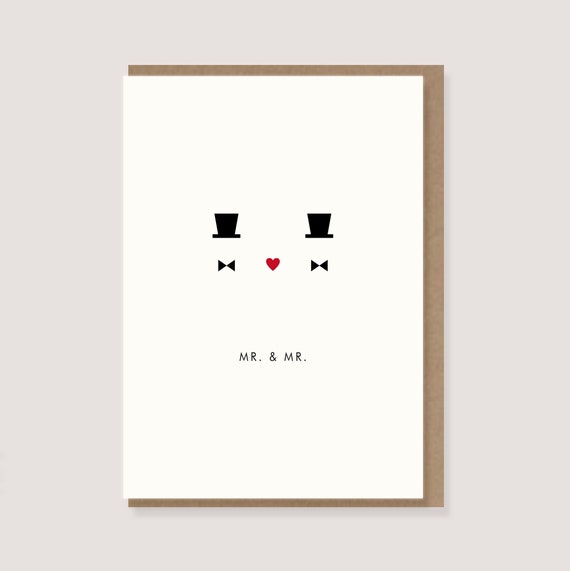 Mr. & Mr. Hochzeitskarte mit Zylinder und Umschlag – Klappkarte aus Recyclingpapier – LGBTQ Wedding Card
