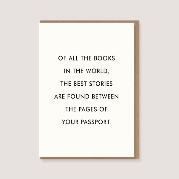 Karte - Typo Print "Of all the books ..." - motivierender, inspirierender Spruch, minimalistische Typografie Karte, schwarz/weiß, Reise