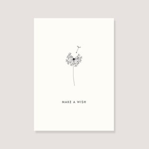 Karte - "Pusteblume - Make a wish" - Geburtstagskarte, Glückwunschkarte, Geburtstagskind, Wünsch dir was, Make a wish, Pusteblume