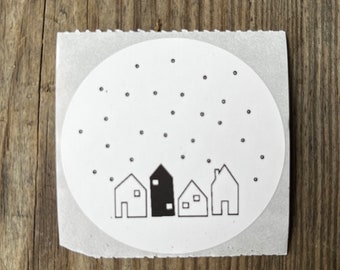 Set aus 10 Aufklebern | Etiketten - Xmas / Weihnachts Set - Aufkleber „Häuser im Schnee“