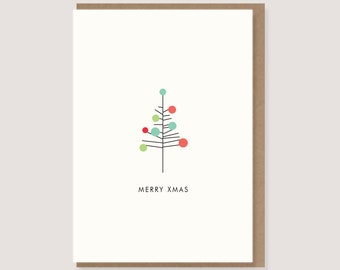 Karte - zu Weihnachten - "Baum mit Kugeln - Merry Xmas" - Weihnachtskarte, Frohe Weihnachten, Merry Christmas