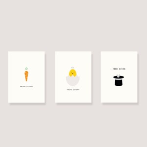 Set aus 3 Osterkarten - zu Ostern - "Möhre - Frohe Ostern" - "Küken - Frohe Ostern" - "Hase im Zylinder - Frohe Ostern" - Set