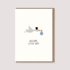 Klappkarte - zur Geburt - "Storch - Welcome Little Boy"