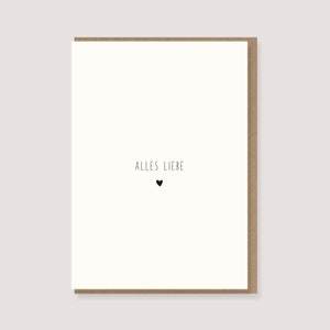 Karte - "Herz - Alles Liebe" - Geburtstagskarte, Glückwunschkarte, verschiedene Anlässe, Klappkarte mit Umschlag, Herz, von Herzen