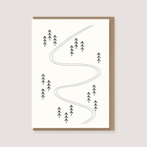 Karte - zu Weihnachten - "Piste mit Tannen" - Weihnachtskarte, Frohe Weihnachten, Merry Christmas, Geschenke, Winterwonderland, Schneepiste