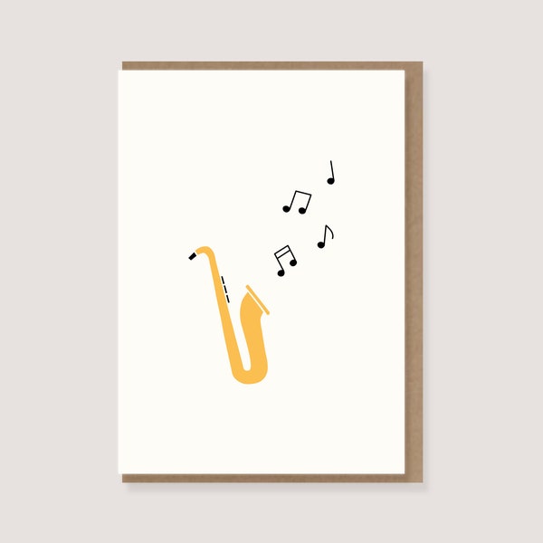 Karte - "Saxophon mit Noten" - Geburtstagskarte, Glückwunschkarte, Geburtstagskind, Party, Feier, Einladungskarte, Motiv, Musik, Saxophon