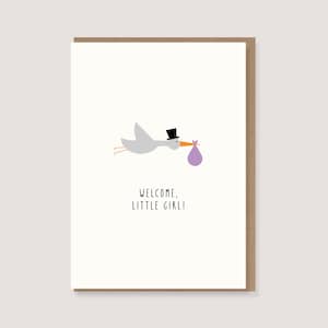 Klappkarte - zur Geburt - "Storch - Welcome Little Girl"