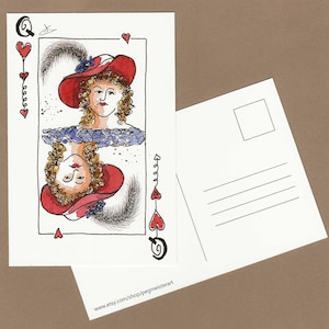 Carte postale d'art Reine de coeur, impression d'illustration Carte de voeux Reine, cadeau pour jeune fille ou femme