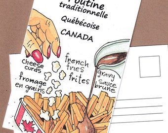 Poutine Recipe Illustration Postcard: Quebec Food Art