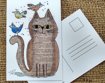 Cute Cat Pastry Chef Birthday Postcard Cat Lover Postcard Kawaii Cat Postcard Feline Lover Postcard