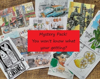 Mystery Postcard Pack: Illustrated 4x6 inch Art Cards Surprise