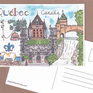 Quebec Landmarks Postcard: Watercolor Travel Souvenir