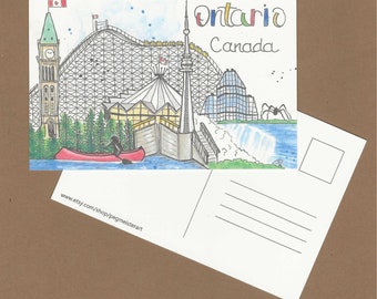 Ontario Canada fine art post card  illustrations of landmarks, gift for hand letter writer, souvenir, gift shop supplies