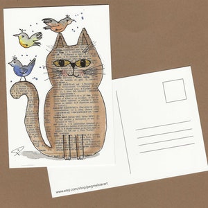 Illustration d'un félin de chaton dessinant une carte postale d'art, une carte de voeux, un cadeau pour un amoureux des chats, un vétérinaire, un propriétaire d'animalerie