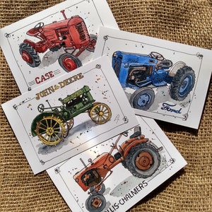 Cartes postales anciennes d'illustration de beaux-arts de tracteur, cadeau de tracteur, carte de voeux, idée cadeau pour agriculteur, oeuvre d'art de décoration de ferme de campagne