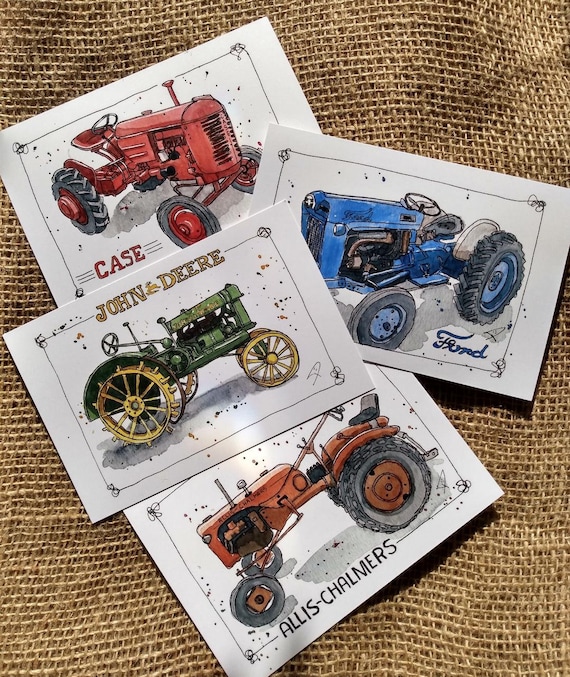 Vintage Tractor Art Postcards: Farmhouse Decor, Farmer Gift