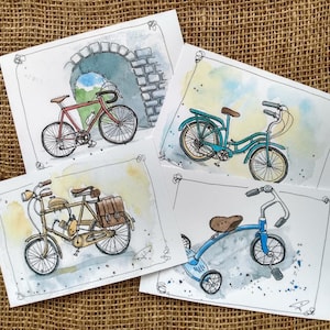 Impressions de cartes postales beaux-arts d'illustration de bicyclette, cadeau pour les amateurs de bicyclette ou de cycliste, cartes de voeux de bicyclette et oeuvre d'art de cycliste