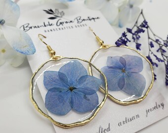 Blue hydrangea jewelry set blue hydrangea Pendant blue hydrangea earrings Floral Jewelry set for Girls bridal Jewelry set Gift for her