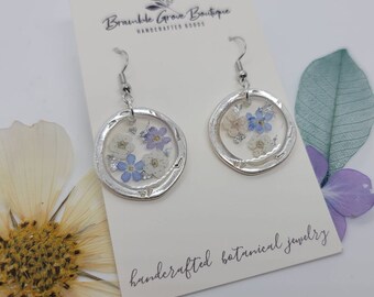 Handmade beautiful blue forget me not silver earrings | botanical jewelry | gardener gift