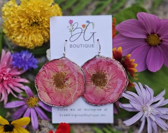 Handmade beautiful pink rose large earrings | gardener gift  | botanical jewelry