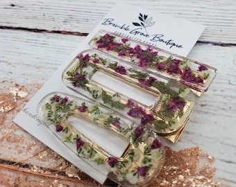 Handmade floral heather and baby's breath hair clips | botanical hair accessories | girly gifts | present for friend | feminine | gardener