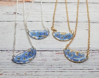 Beautiful handmade blue forget me not necklace | dainty flower jewelry | gardener gift | moving away gift idea