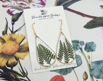 Handmade simple real fern earrings | woodland jewelry | nature gifts