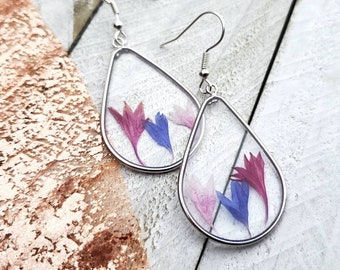 Handmade botanical real pressed cornflower earrings