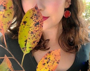 Handmade red real pressed hydrangea flower earrings | botanical jewelry | Christmas accessories and jewelry