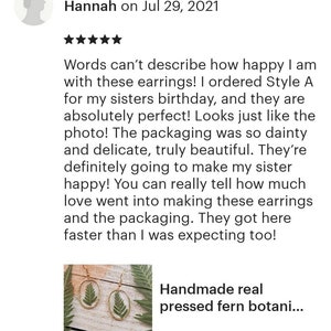 Handmade real pressed fern botanical earrings with gold trim image 8