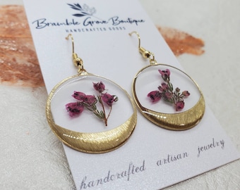 Handmade real pressed pink heather flower earrings | botanical jewelry | woodland earrings | nature inspired accessories