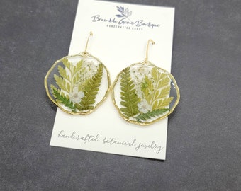 Handmade real pressed fern earrings | gardener gift | botanical jewelry | boho accessories