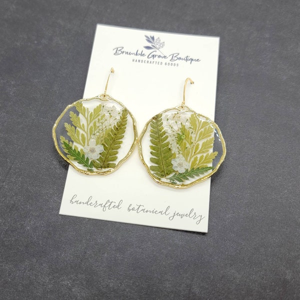 Handmade real pressed fern earrings | gardener gift | botanical jewelry | boho accessories