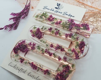 Handmade real pressed Heather flower and baby's breath hairclip set | botanical hair accessories | pretty gift for friend