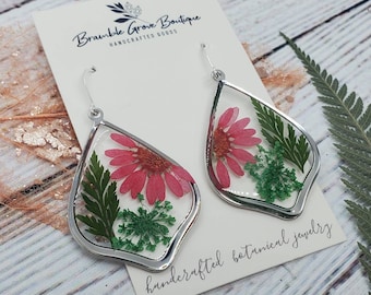 Handmade gorgeous christmas earrings | real daisy and plant jewelry | boho botanical | gardener gift