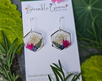Handmade beautiful real flower delicate earrings | gardener gift | simple botanical jewelry