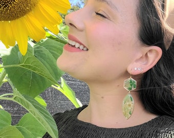 Handmade gorgeous real plant botanical earrings | green boho jewelry | gardener gift