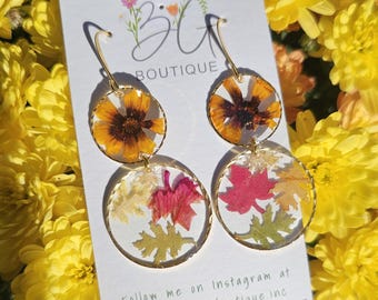 Handmade real pressed flower fall earrings | nature jewelry | gorgeous one of a kind earrings
