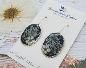 Handmade black botanical earrings | boho jewelry | gardener gift