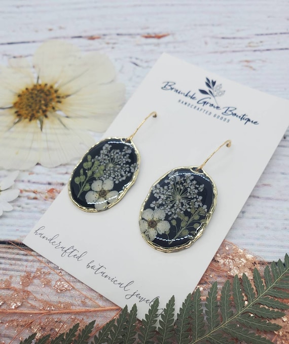 Handmade black botanical earrings | boho jewelry | gardener gift