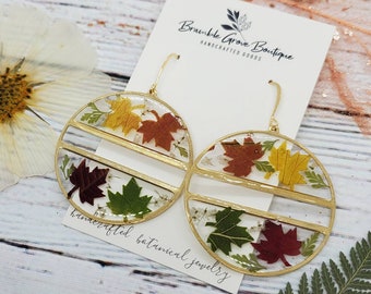 Handmade real leaf fall earrings | boho botanical jewelry | woodland accessories | gardener gift