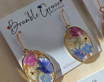 Handmade pretty real flower earrings | Meadow Petal collection | botanical jewelry