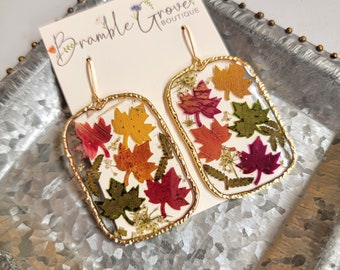 Handmade real leaf fall earrings | boho botanical autumn jewelry | gardener gift